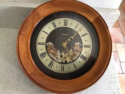 V Nice Vintage METAMEC Wall Clock Wood Frame Pressed Flowers Dial Face Working • £8