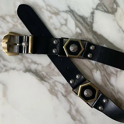 GIANNI VERSACE Belt Black Leather W/ Medusa Head Size 85/34 From F/W 1994/95 • $1492.49