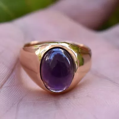 Cabochon Amethyst Ring Sterling Silver Ring Mens Heavy Ring Signet Gift Ring • $44.99