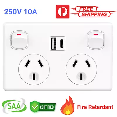 FAST Charge 3.6amp Double Power Point USB & Type-C GPO Wall Outlet Supply Socket • $18.99