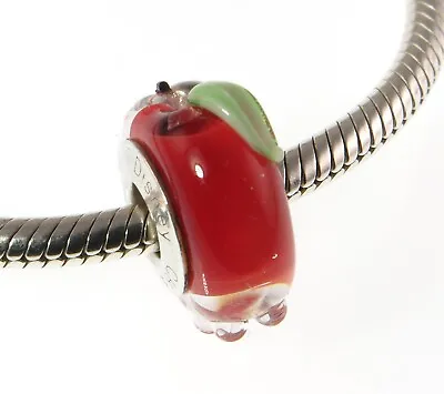 GC Chamilia 925 Sterling Silver Disney SNOW WHITE RED APPLE MURANO Charm Bead • £23.99