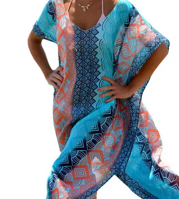 Summer Women Swimwear Kaftan Cover Up Long Dress Sarong Bikini Beach Wear • £12.50