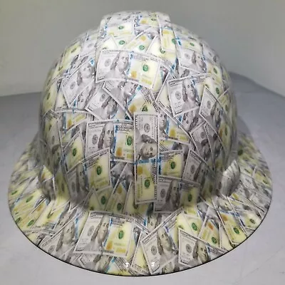$49.99 • Buy Hard Hat FULL BRIM Custom Hydro Dipped , OSHA  BIG FACE HUNDRED DOLLAR BILLS NEW