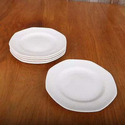 5 Mount Clemens Pottery Revere Stone Ware Salad Plates White Vintage Chip Crack • $39.99