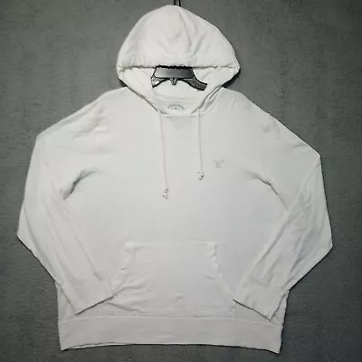 American Eagle Mens Drawstring Hooded T Shirt XL White Cotton Kangaroo Pocket • $13.69