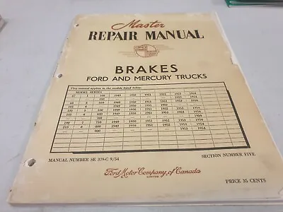 1949 - 1954 FORD & Mercury TRUCKS - BRAKES  Factory Master  Manual F100 Etc • $29.95