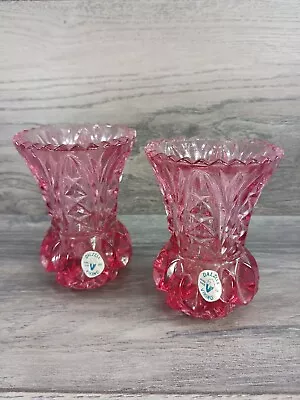 Vintage Cranberry Pink Glass Floral Vase Diamond 4  Dalzell Viking Glass USA • $44