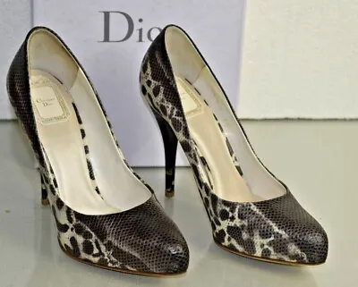$1390 NEW Miss DIOR Pumps Ecru KARUNG SNAKE Hidden Platform Brown Grey Shoes  40 • $750