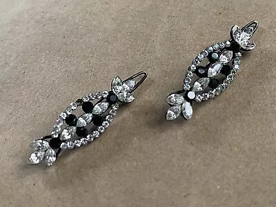 Rhinestone Black White Tie Shape Hair Barrettes Clips Pins • $0.99