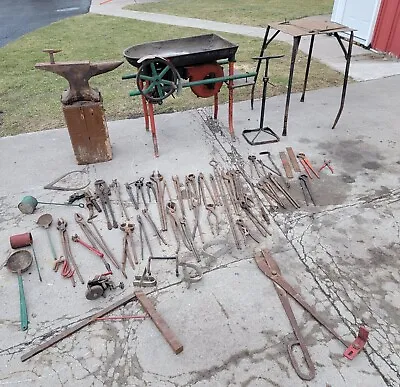 Vintage 129lb TRENTON ANVIL  Champion Forge Blower & Table 110+ Blacksmith Tools • $2000