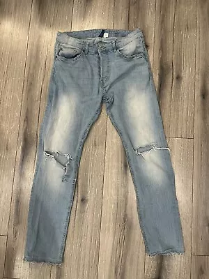 H&M Divided Jeans Blue Skinny Slim Fit Mens Size 32 Distressed • $7.99