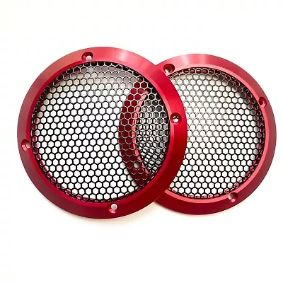 2 Pcs 3.5  Full Metal Aluminum Speaker Covers Mesh Grill For Car Audio Red Color • $29.99