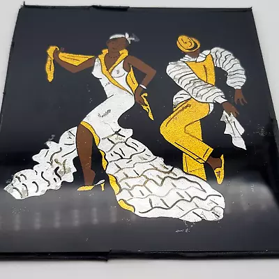 Vintage Foil Dancing Couple Picture On Glass 7  X 6”  Wall Hanging • $19.95