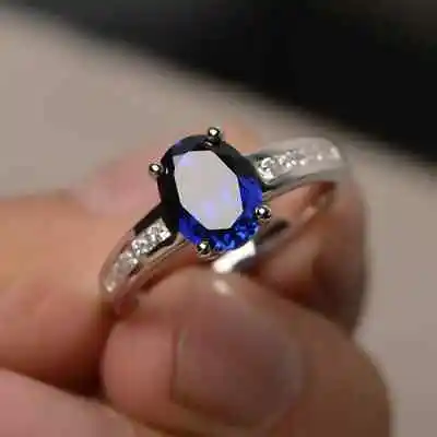 2.22Ct Natural Sapphire Engagement Ring Real 14K White Gold Diamond Wedding Ring • $1178.95