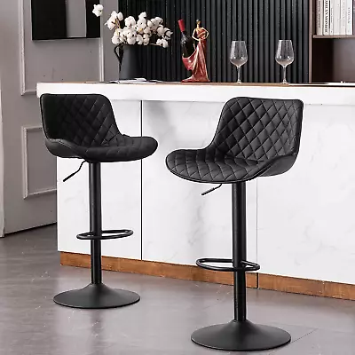 YOUTASTE Black Bar Stools Counter Height Adjustable Bar Stool Set Of 2 Faux Leat • $264.99