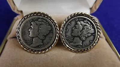 Vintage Pair Of Silver Mercury Dime Cuff Links In Box 1917 & 1941 • $39.99