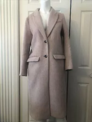 H&M Women's Sz 2 Or 34 Or XS Overcoat Long Collared Business Beige 30% Wool EUC • $50