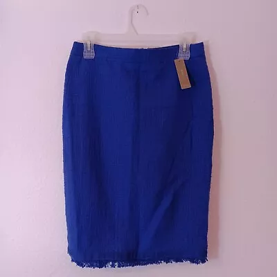 J. Crew Textured Tweed Fringe Trim Pencil Skirt Size 2 Royal Blue Womens New NWT • $32.99