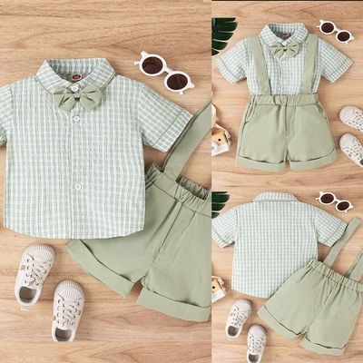 £11.59 • Buy Kids Baby Boys Plaid Gentleman Outfits Tops+Shorts Overalls Bodysuit Clothes Set