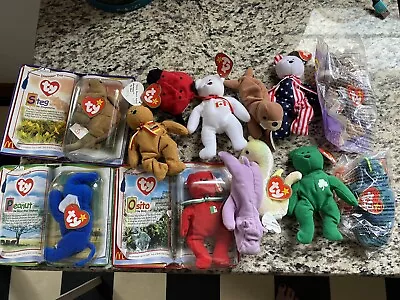 Lot Of 13 Mini Beanie Babies TY Stuffed Animal Toys With Tags McDonalds Dinosaur • $0.99