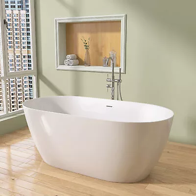 67''Acrylic Freestanding Soaking Bathtub Tub W/ Integrated Slotted Overflow Oval • $1019.90