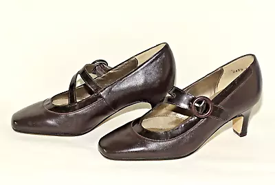 £12.99 • Buy Equity Mary Jane Brown Leather Buckle Straps Chisel Heel Shoes Size UK 3 EU 36
