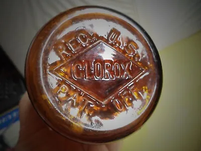 Vintage Amber Clorox Glass Bottle Embossed CLOROX Bottle Brown 8 In • $9