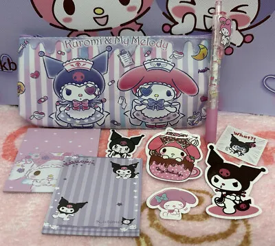 Kuromi My Melody Sanrio Bundle Pencil Case Memo Note Pads Gel Pen Stickers • $15.46