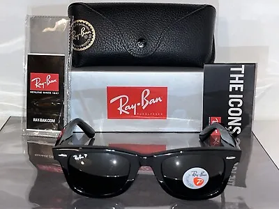 .Ray-Ban-Wayfarer-RB2140 901  50[]22 Polished Black FrameGreen Lenses Polarized • $99.99