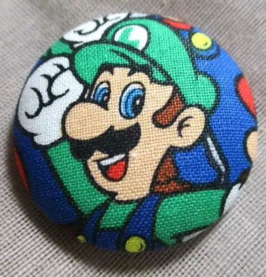 XL FABRIC BUTTON OF MARIO'S BROTHER LUIGI  1-1/2 Inches   38mm • $3