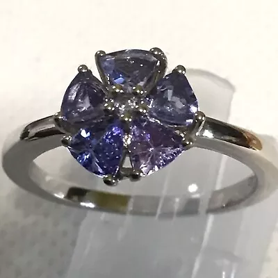 Genuine Tanzanite Floral Ring (Sz8) TGW 1.40cts Set-Platinum Over Sterling Silve • £86.81