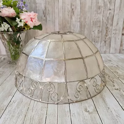 Vintage Neutral Silver Capiz Shell Lightshade Ceiling Shade Beaded Details 31cm • £18.99