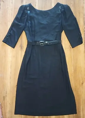 Vintage Dresswear Black Button Back (Anne Klien) Belted Dress Women's Size S • $20