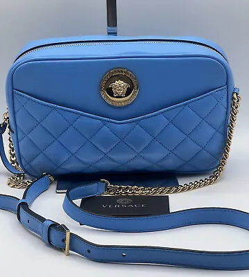 NWT Versace La Medusa Blue Quilted Large Camera Bag Crossbody Bag Shoulder Bag • $2146.22