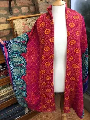 Paisley & Abstract Print Extra Large Shawl Scarf Bright Colours Wool Blend • £14.99