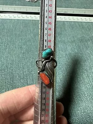 Vintage Sterling Silver Turquoise Coral Ring Size 6 • $39.99