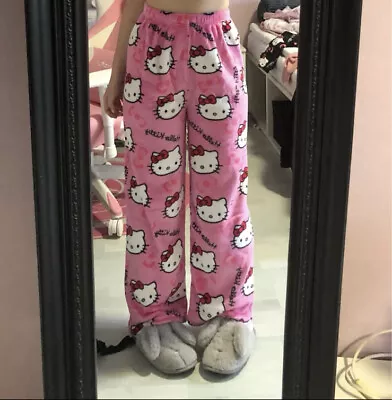 Fashion Hello Kitty Pajama Pants Sanrio Flannel Autumn Warm Women Pant Harajuku • $29.14