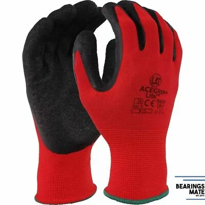 £10.99 • Buy 10 X UCI AceGrip-Lite Work Grip Gloves Hand Protection Latex Palm - Red / Black