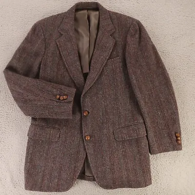 VINTAGE Harris Tweed Jacket S Brown Purple 100% Wool Blazer Scotland USA 38R • $149.97