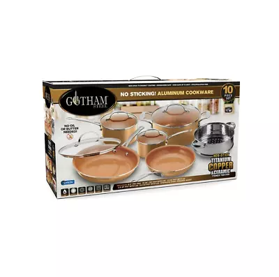 $66.99 • Buy Gotham Steel 10 Piece Ceramic Non Stick Cookware Set, Stay Cool Handles,Freeship