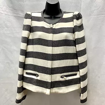 Zara Black Grey Blazer Striped Coat Jacket Zips Bloggers Size Large - Rare • $14.99