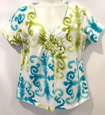 $8.99 • Buy Caribean Joe Short Sleeve Watercolor Damask Knit Top T-Shirt Sz: M