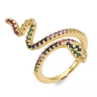 Brass Micro Pave Cubic Zirconia Cuff Ring Snake Size 6 Adjustable 16mm P443 • $8.99