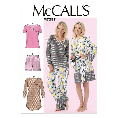 McCall 7297 Sz 8-24 Pajama Top Pants - Robe - Sleep Dress Gown Nightgown Pattern • $10.49