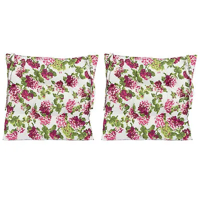 Shabby Chic Pink Hydrangea Floral Chair Cushions In White/Pink/Green 2 Pack • $19.99