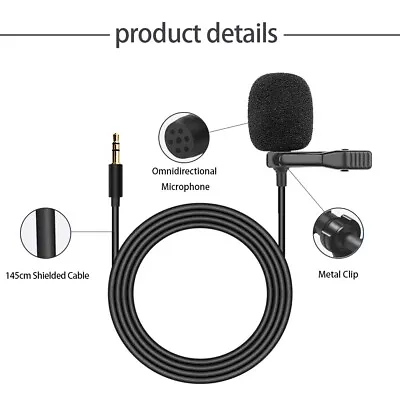 Clip On Lapel Microphone Wired Condenser Mini Lavalier Mic 3.5mm Hands Free Jack • £3.99