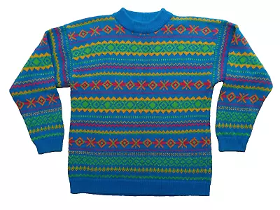 Bright VTG Tacky Knit S Christmas Holiday Sweater 80s Barbie Ken Neon Coogi • $39.98