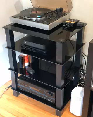 Modern Turntable Audio Media Gaming Stand Console With Tempered Glass Shelves • $129.89