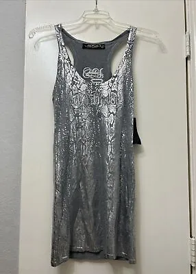 NWT Ed Hardy Y2K Snakeskin Embroidered Love Kills Slowly Dress Gray Sz M • $75