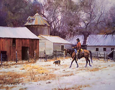 DAY'S END Martin Grelle Signed & Numbered W/coa Horse Snow Barn Cowboy Dog Art • $69.99